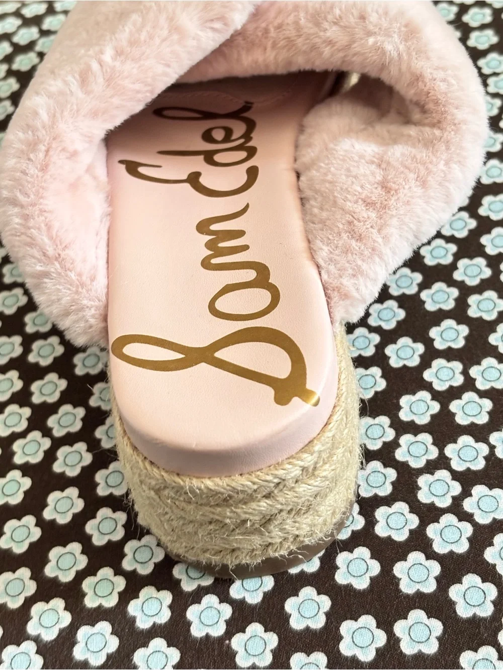 Sam Edelman Zia Pink Faux Fur Platform Espadrille Sandals SIZE 8